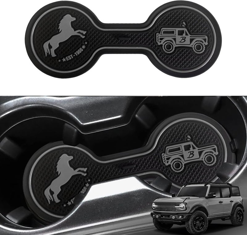 LSAUTO Car Cup Holder Coaster Compatible with Ford Bronco Offroad 2021-2025, Silicone Car Decorative Water Coaser, Bronco Car Accessories (Grey) - Image 2